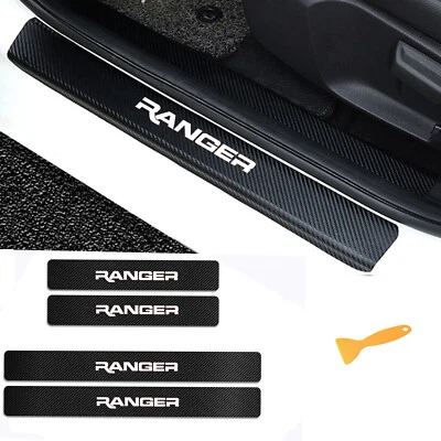 4pcs Car Door Sill Protector Carbon Fiber Leather Sticker For Ford Ranger Foto 1 de 4