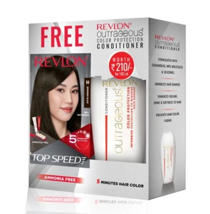 REVLON Top Speed Hair Color Brownish Black 68 with Outrageous Conditioner 190ml - Picture 1 of 7