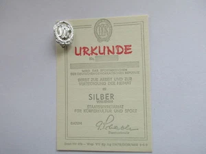 DDR Abzeichen Sportabzeichen Silber mit Urkunde - Picture 1 of 1