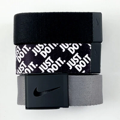 NIKE MENS WEB BELT 3 IN 1 PACK JUST DO IT./BLACK/GREY TRIM TO FIT UP TO 42 20903 - Image 1 of 4