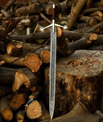 Espada medieval/espada vikinga de acero Damasco forjado a mano de 40"" con funda de cuero Foto 1 de 4