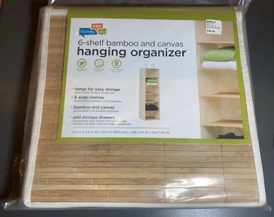 NUEVO Organizador de armario colgante Honey-Can-Do 6 estantes de bambú/lona Foto 1 de 4
