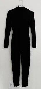 Vintage ANNE KLEIN Wool Stretch Bodysuit Jumpsuit 8 Black Long Sleeve Mock Neck - Picture 1 of 6