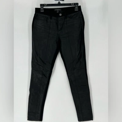 BANANA REPUBLIC SLOAN BLACK PANTS WITH FAUX LEATHER FRONT NWOT - Image 1 of 4