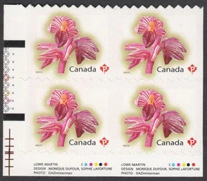 ORCHID = LL Vertically Uncut block of 4 fr sheet of 100 = Canada 2010 #2357v+ - Picture 1 of 3