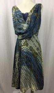 Ann Klein Silk DRESS Faux Wrap Abstract Lace Insert Size 4 Back Zipper  - Picture 1 of 11