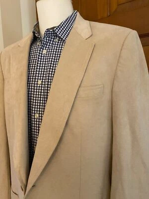 Abrigo Deportivo De Colección Halston Imitación Gamuza Hombres 44L Beige Dos Botones Blazer Chaqueta Foto 1 de 4