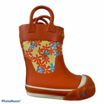 Keen Botas de Lluvia Niño 4 Naranja Floral Impermeable Forrado de Vellón Tirar de Coronado  Foto 1 de 4