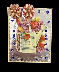 Vintage 1950’s Pink Faux Pearls Gold Tone Clip Earrings & Get Well Card Flowers - Picture 1 of 3