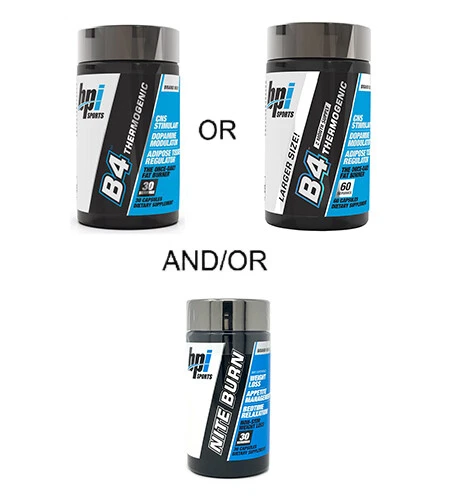 BPI B4 30 o 60 cápsulas Y/O Nite Burn 30 cápsulas - botella individual o combo Foto 1 de 1