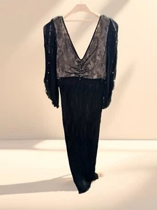 NWT Vintage 1980s Carol Peretz Black Beaded Cocktail Dress Sz 6 Vintage Designer - Picture 1 of 15