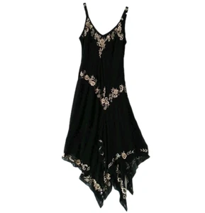 Abito midi vintage R&M Richards da donna in rete con perline taglia 12 nero fata capricciosa - Foto 1 di 12