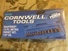 NEW Cornwell Tools Blue Power 1/4" Dr Shallow Chrome Metric Socket Set w/ Case