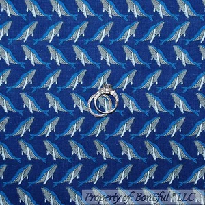 BonEful Fabric FQ Cotton Quilt Blue White WHALE Ocean Fish Calico Stripe Sea USA - Picture 1 of 8