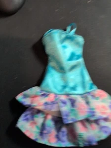Vintage Barbie Kleid blau und geblümt Minirock Spaghettiträger 90er mit Etikett - Bild 1 von 4
