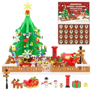 Advent Calendar Christmas Tree Scene Building Set w/LED Light 24 Days Countdown - Picture 1 of 3