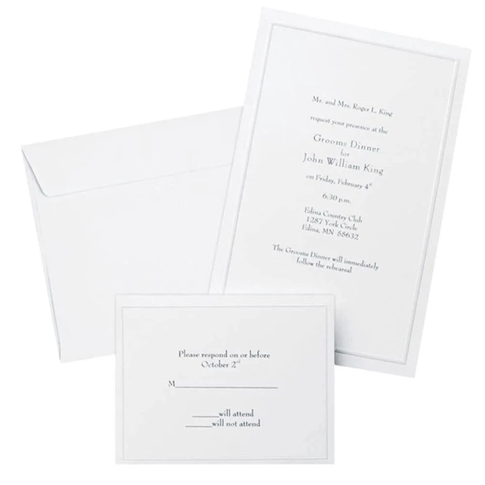 Kit de invitación de boda con borde, blanco perla, 50 unidades (61001) Foto 1 de 4