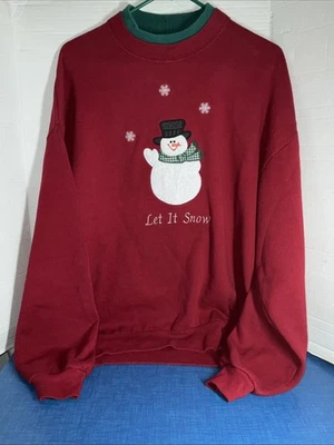 Sudadera roja vintage Jerzees para mujer talla XL muñeco de nieve EE. UU. Let It Snow invierno Foto 1 de 4