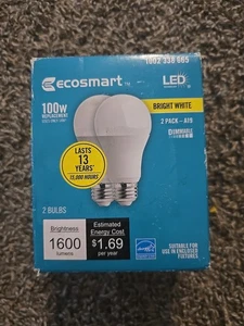 EcoSmart 100-Watt Frosted Bright White A19 LEDs w/Standard Base 2pk - Picture 1 of 3