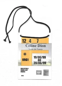 RARE / PASS CONCERT - CELINE DION : LIVE PARIS FRANCE 1999 TOUR ALL ACCES SCENE - Picture 1 of 6