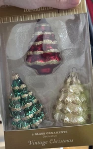 3 Country Living Glas Christbaumschmuck rot grün gold Glitzer Vintage - Bild 1 von 2