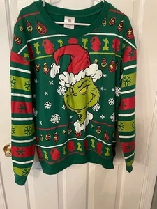 Festive Grinch-themed Christmas sweater w/holiday design XL (15-17) w/lights - Picture 1 of 3