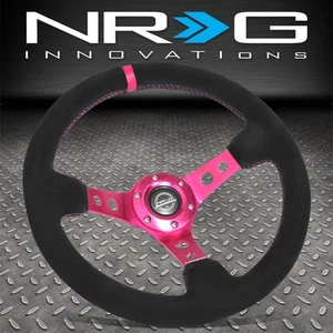 NRG 350mm Racing Steering Wheel 3" Deep Fushia Suede Center Spoke Pink Purple - Picture 1 of 6