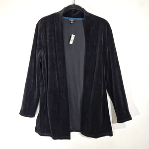 Talbots Velvet Velour Jacket NWT Womens Small Petite Black Open Front Blazer - Picture 1 of 11