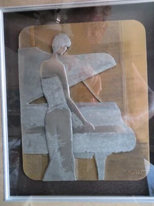 Emile Bellet firmato 3D peltro e bronzo, pianoforte e cantante "Effleurement", 24" x 22" - Foto 1 di 8