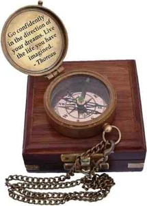 Brass Compass Nautical Antique Vintage Pocket Vintage Maritime W/ box Christmas - Picture 1 of 4