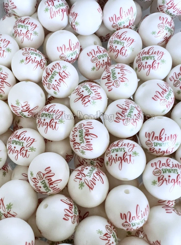 10 Qty 20mm, Making Spirits Bright, Christmas Beads, Acrylic Bead, Chunky Beads - Image 1 of 1