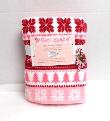 Betsey Johnson Christmas 2 Hand Towels Pink Trees - Image 1 of 2