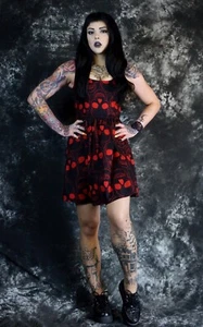 Black dress with red skulls by Folter. - Picture 1 of 2
