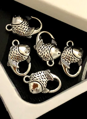 ANTIQUE SILVER FISH LOBSTER CLASPS-20X13 MM HOOKS FOR CRAFT AND JEWELLERY MAKING - Image 1 of 4