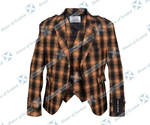 ARGYLE KILT JACKET WITH WAISTCOAT TWEED WEDDING JACKET | BRAEMAR / CRAIL JACKET - Picture 1 of 5
