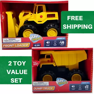 Construction Toy Set Front End Loader Bulldozer & Dump Truck Sounds Lights NEW - Picture 1 of 9