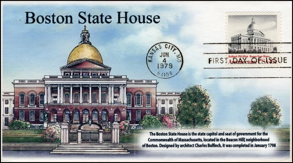 AO-1781, 1979, Architecture, Boston State House, Add-on Cachet, FDC, SC 1781,  - Image 1 of 1