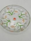 Italian Fused Glass 7” Plate With Peach Leaf And Green Vine Decor
