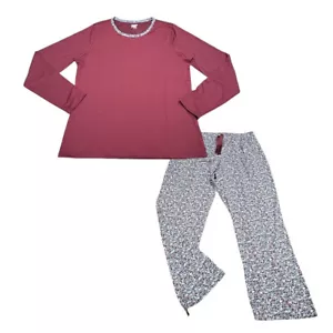 Lands End Ladies 2 Piece Pajama Set Top with Printed Pants Medium Size Sleepwear - Picture 1 of 14