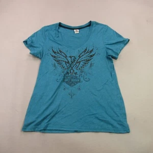Harley Davidson Shirt Womens XL V Neck Short Sleeve Pullover Blue - Picture 1 of 10