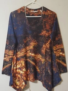 Soft Surroundings Women's Top PXS Long Sleeve Floral Shark Bite Hem Tunic - Picture 1 of 3