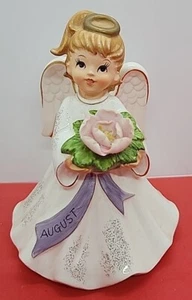 Vintage Lefton Musical August Angel Figurine Plays Happy Birthday #1324 - Picture 1 of 12
