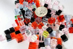 160 Pressed Glass 6x6mm & 8x8mm Square Cube Bead Mix with 0.7-1mm Hole * - Picture 1 of 2