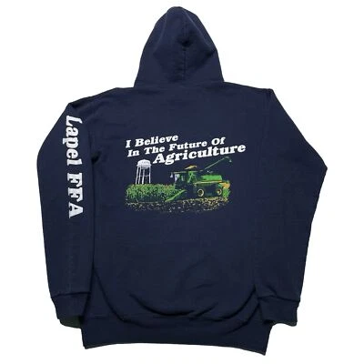 Vintage Farming Hoodie Men’s Small Blue Pullover Tractor Art Farmer Country Farm - Image 1 of 4