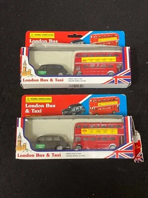 (2) LOTE DE ACCIÓN RUEDA MÓVIL DE METAL FUNDIDO A PRESIÓN 1:64 LONDON BUS & TAXI Foto 1 de 2