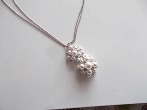 COLLANA DONNA ARGENTO 925  BAGNO RODIO  CON CIONDOLO PERLA CRISTAL E ZIRCONI - Imagen 1 de 7