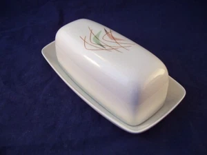 Franciscan Whitestone Swing Time 1/4 lb Covered Butter Dish Japan MCM Retro Vtg - Picture 1 of 6