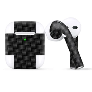 Skins Wraps compatible for Apple Airpods Black Grey Carbon Fiber Weave - Picture 1 of 2