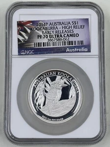 2014P Australia S$1 NGC PF70 Ultra Cameo Kookabura High Relief Early Release - Picture 1 of 4