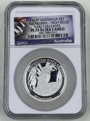 2014P Australia S$1 NGC PF70 Ultra Cameo Kookabura High Relief Early Release - Image 1 of 4